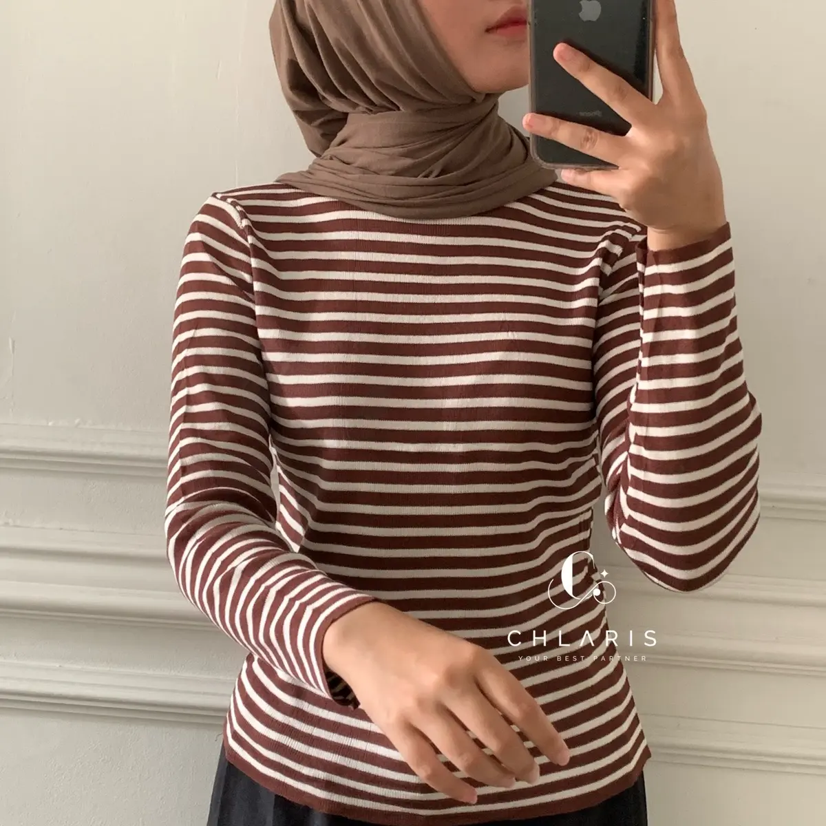 Aisha Stripe Knitt Inner Rajut Turtleneck Atasan Rajut Basic Salur Lengan Panjang Premium Knitwear Garis Wanita Baju Manset Lembut