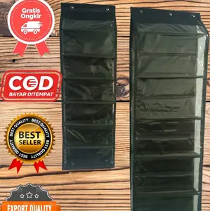 RAK TAS GANTUNG 5 KOLOM JUMBO DAN RAK SEPATU 6 KOLOM ALAS TEIPLEK HITAM Pink