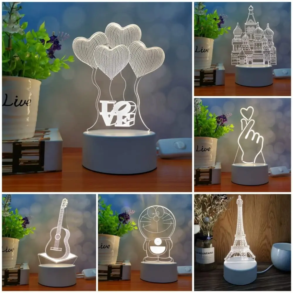 [ 3 WARNA ] Lampu 3D LED Kaca Transparan Hiasan Pajangan Tumblr Tidur Castle | Pajangan Rumah Cantik Lampu Rose Beauty