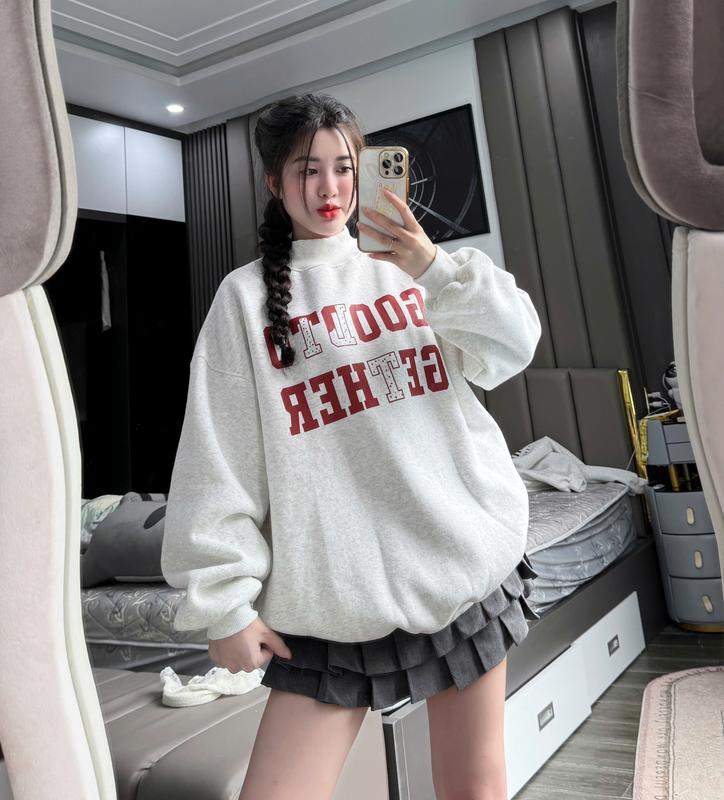Áo nỉ sweater tàu sịn l1 cổ cao Chill Free Size - tay bồng Top Women