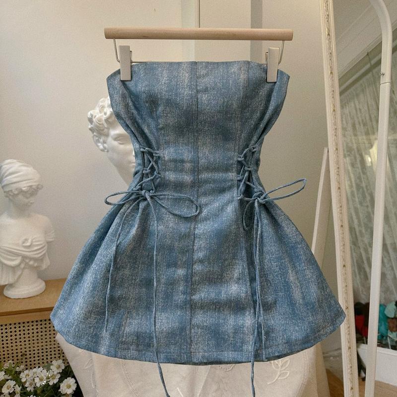 Đầm cúp ngực denim Bunny Sesi NGOCCLOTHING nữ [FREESHIP] Váy ngắn jean xoè chiết eo tôn dáng gợi cảm xinh xắn HOT Ôm gọn Dress 7