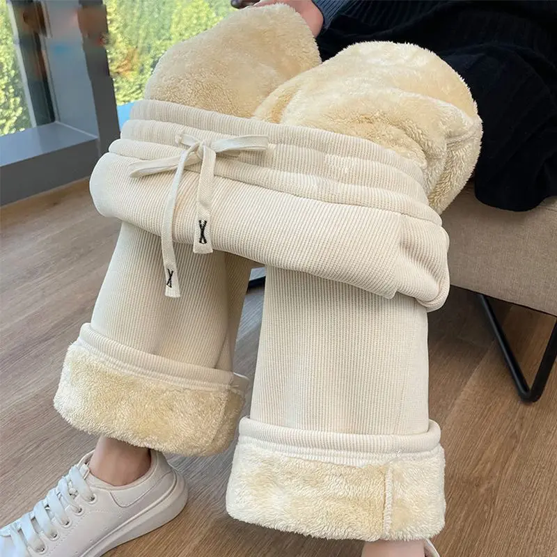 Quần Ống Rộng, Vải Nhung Kẻ Da Cừu Dày Lót Lông Cừu, Dành Cho Nữ, Quần Thường Ngày Chenille Ống Đứng, Hàng Mới Về Năm 2024 Mùa Thu Và Mùa Đông Women Ong