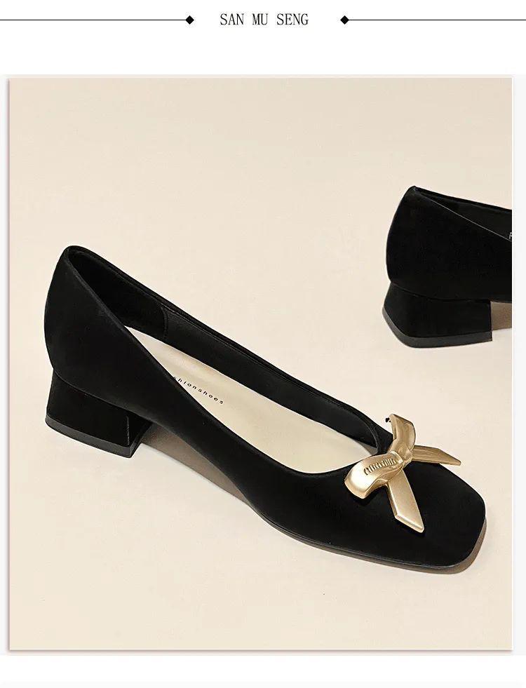 Product Introduction of Square Toe Chunky Heel Single Shoes for Women 2024 New Spring and Autumn Versatile Low Heel Comfortable Burgundy Xiuhe Shoes Bride Wedding Shoes Shoes 33