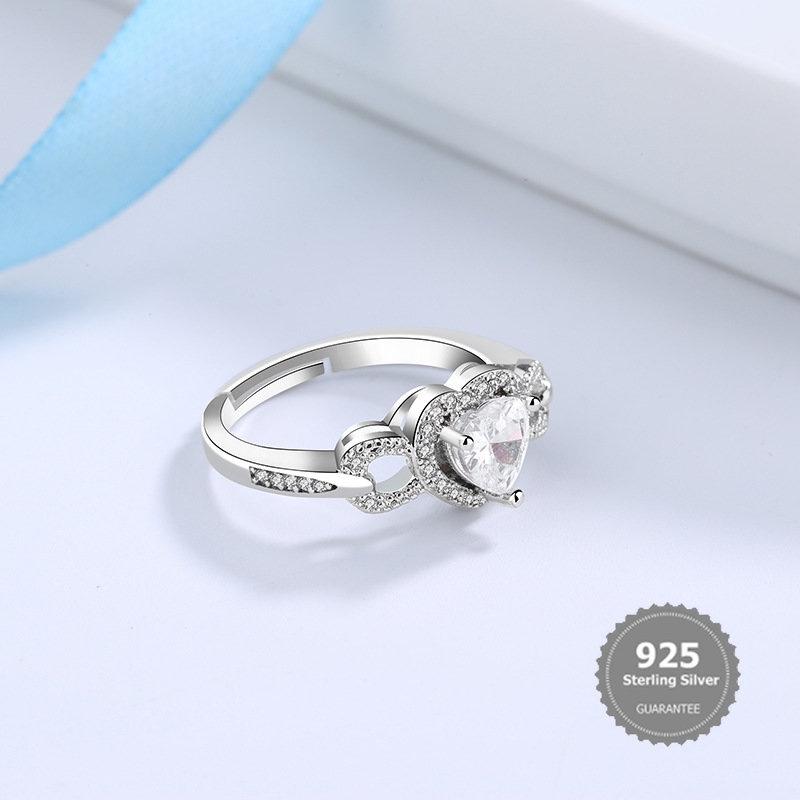 S925 Silver Heart-Shaped Diamond Ring Opening Bilateral Diamond Ring 4