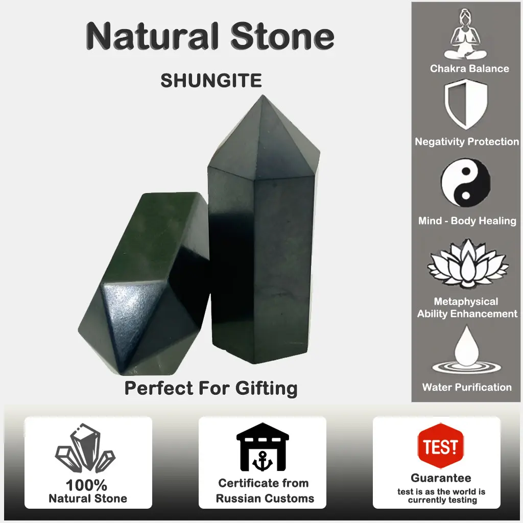 Russia Shungite Hexagonal pillar decoration:5G EMF-Protection,High Energy,Balance Feng Shui,Gifts