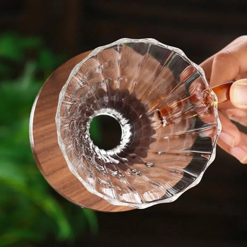 #KUP 1pc Glass Coffee Dripper/Filter, Cone Pour Over Coffee Dripper With Bamboo Stand & Handle, Coffee Pot Funnel Coffee Filter, Portable Reusable Drip Coffee Maker Funnel Accessories For Home, Office, Cafes And Restaurants moka 4