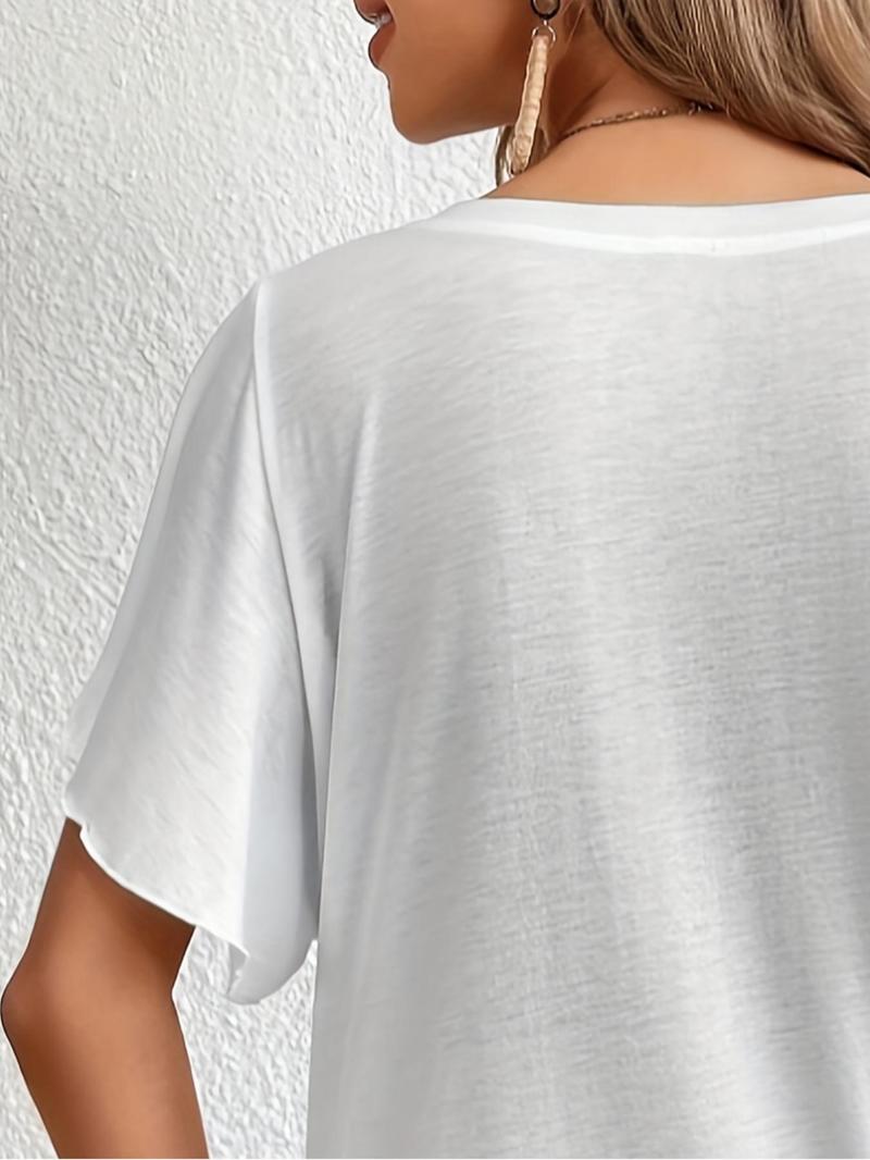 Product Introduction of Women's Plain V Neck Tee without Bottom, Casual Short Sleeve T-shirt for Summer, Ladies Clothes for Daily Wear 8