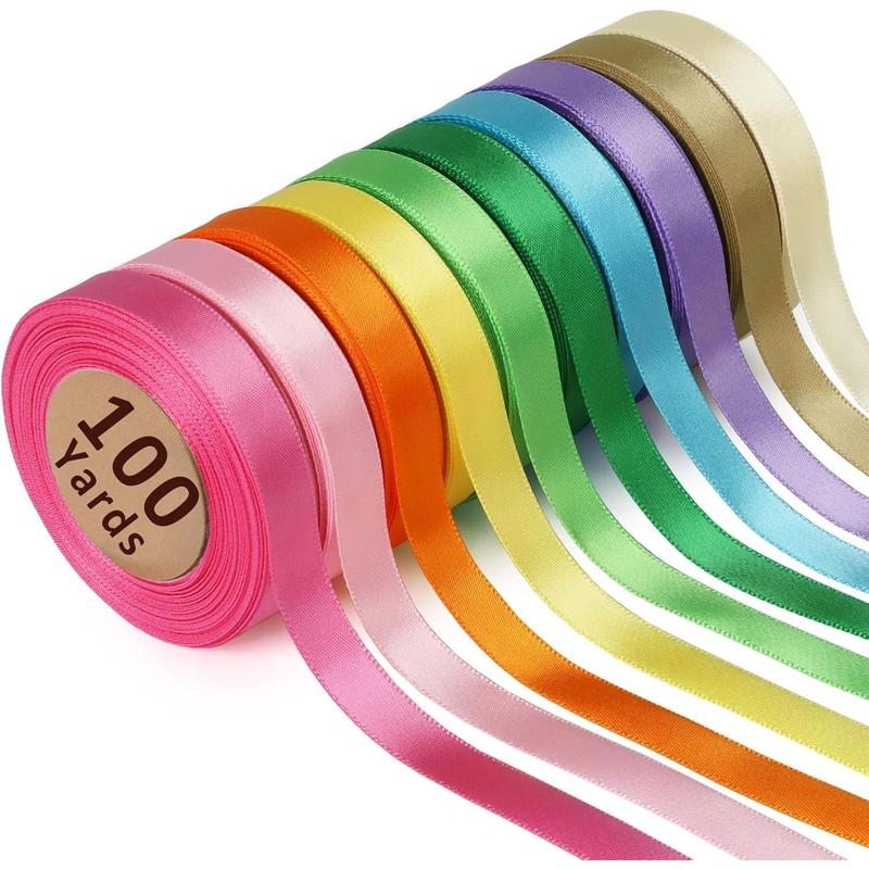 Number 10 Ribbon 10 Color 100 Yards Solid Satin Ribbon Variety Pack, 3/8