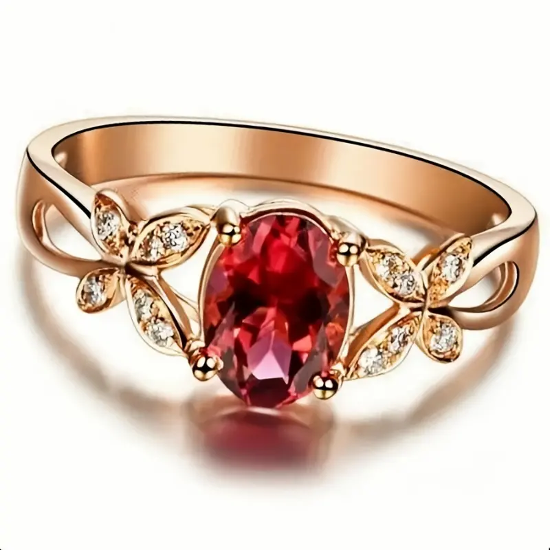 TikTok's Eternal Flame 2024 14K Red Oval Bridal Ring Cubic Zirconia Wedding Jewelry - Hypoallergenic Luxe Gift for Wife/Fiancée/Mom "Seal Your Vows in Gold" | Anniversary & Proposal Jewelry + Free Velvet Heirloom Box 0