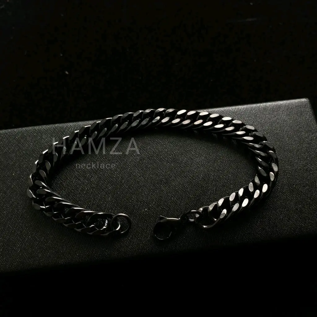 Gelang Rantai Titanium Anti karat Anti Luntur Full Black Gelang Pria Gelang Wanita Real Titanium