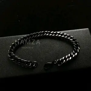 Gelang Rantai Titanium Anti karat Anti Luntur Full Black Gelang Pria Gelang Wanita Real Titanium