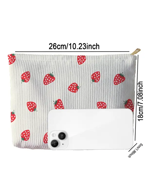 Strawberry Pattern Makeup Bag, Lightweight Multi-functional Travel Cosmetic Bag, Zipper Makeup Organizer Pouch, Versatile Storage Bag 1