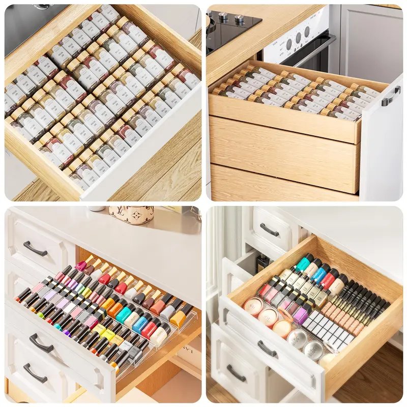 Expandable Acrylic Spice Drawer Organizer, 2 Sets 4 Tier Clear Kitchen Seasoning Rack, Kitchen Storage Organizer for Home Dining Room 5