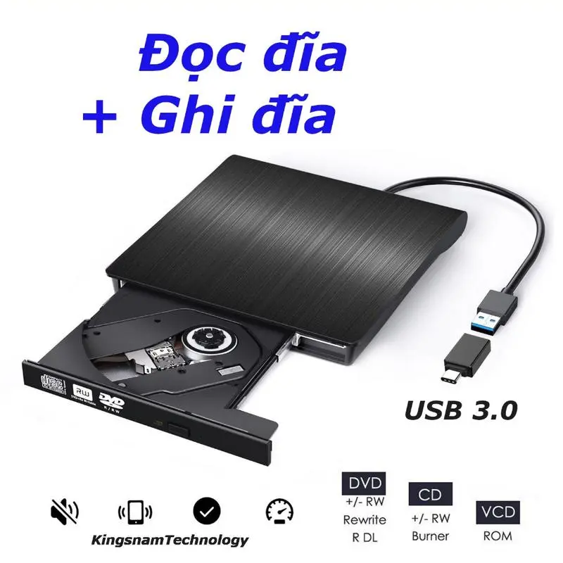Đầu DVD Đầu đọc CD Đầu ghi DVD Đĩa CD/DVD-RW gắn ngoài USB 3.0 Tốc độ tối đa USB 3.0 DVD-RW gắn ngoài Nghe Nhạc
