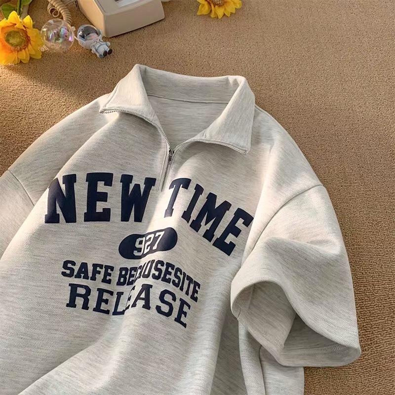 Áo polo Newtime áo phông có cổ khóa kéo unisex nam nữ đều mặc được màu xám Menswear Shirt