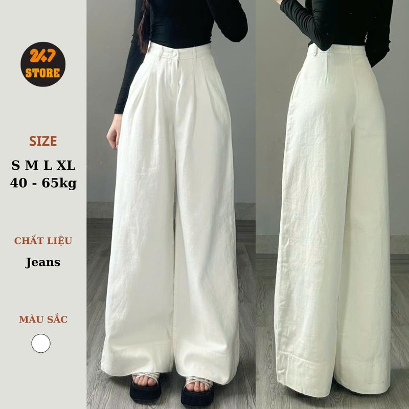 Quần Jean Trắng Ống Xuông Ly Trước Ống Rộng To Dáng Dài 105cm Q7840 - Women, Ong - Pants