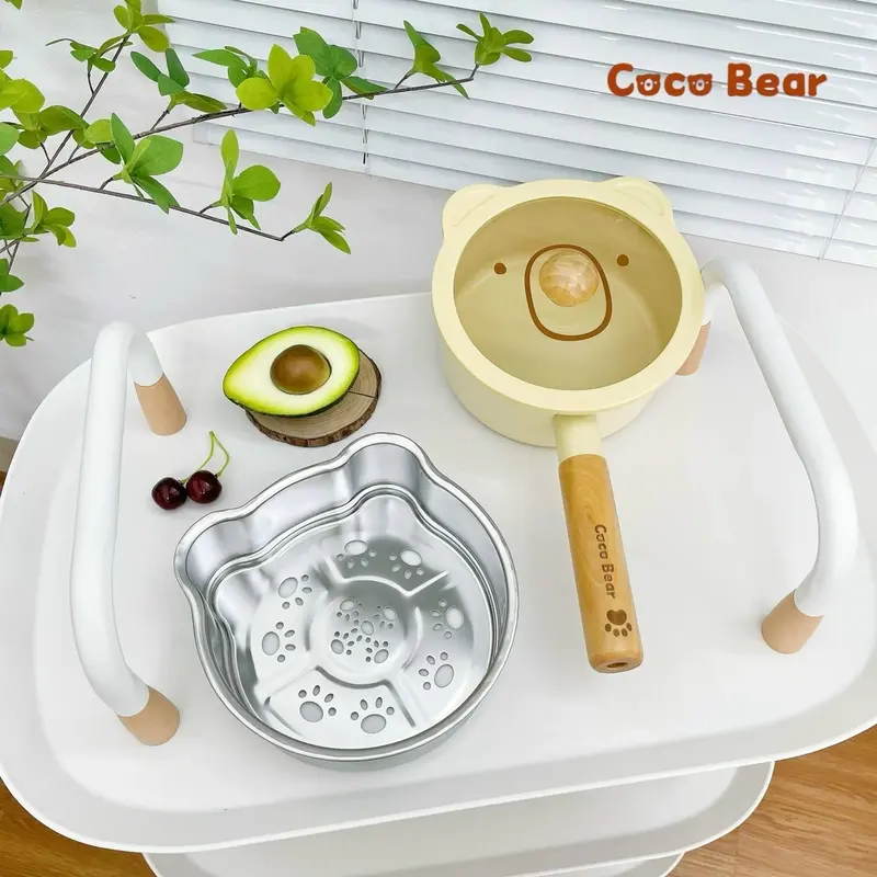 Bộ nồi chảo gấu Cocobear kèm thìa khuấy chống dính cho bé ăn dặm 5