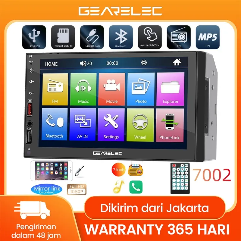 GEARELEC Mobil Head Unit Player Double DIN MP5 Multimedia Player Layar 7 inch