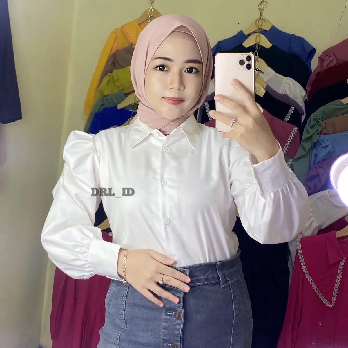 Kemeja puffy shoulder top atasan wanita by DRL ID Baju Casual Panjang Cewek
