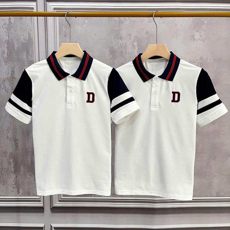  Áo polo nam vải thun cotton cao cấp in họa tiết logo phối viền vai chất thun co giãn 4 chiều chuẩn form Menswear Ngắn Tay Cộc Tay Có Cổ Tay Ngắn Shirt Jean Trắng 