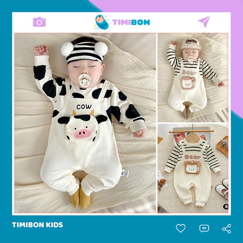Body Dài Tay Cho Bé Trai Bé Gái, Bodysuit Thu Đông Nhung Tăm Bò Sữa Gấu Mẫu Quần Áo Trẻ Em Liền Thân Jumpsuit Voi Thun – [BDD67]