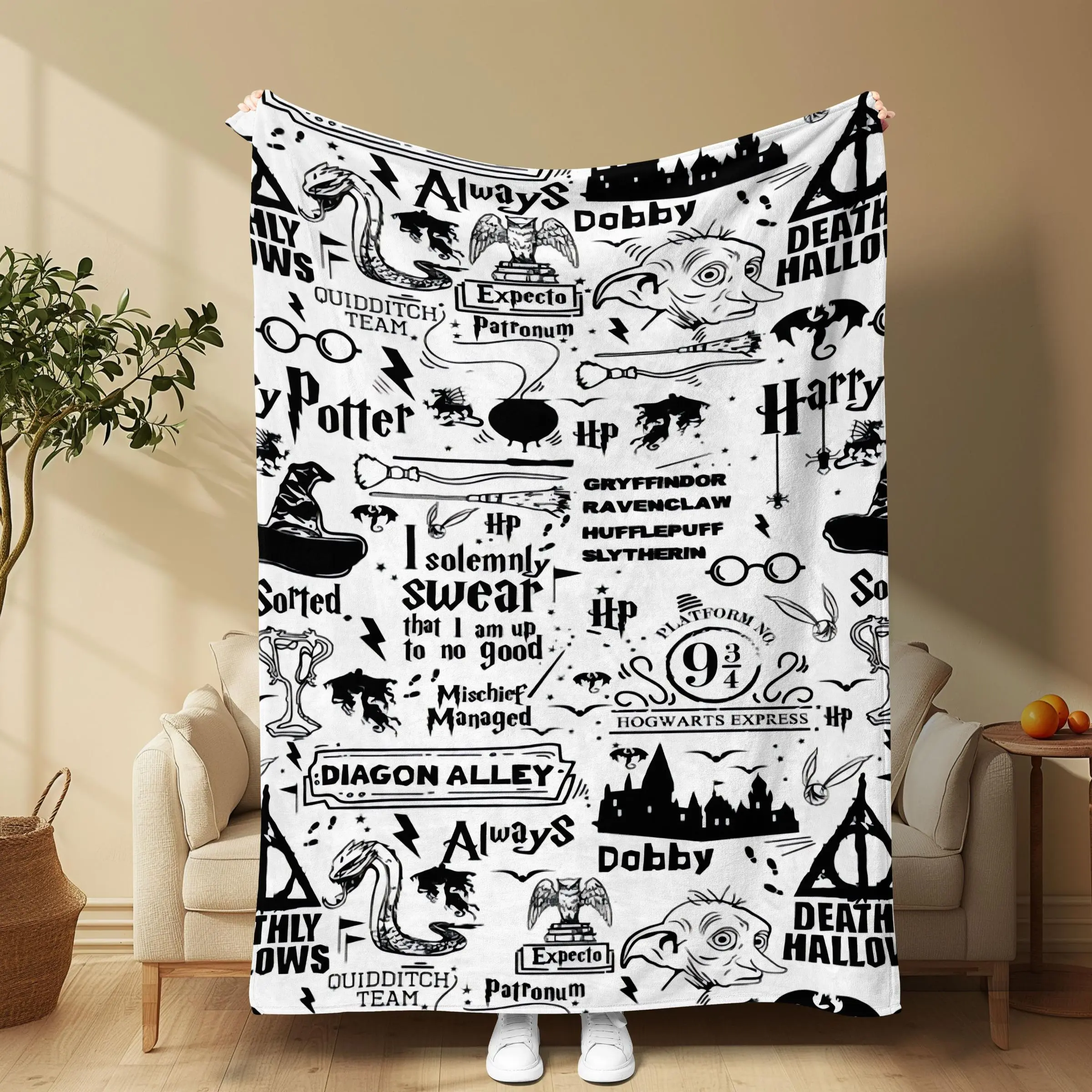 Harry Potter Pattern Blanket, Soft Comfortable Throw Blanket, Cool Bedroom Bedding Blankets, Warm Napping Blanket for Home Office Travel Camping