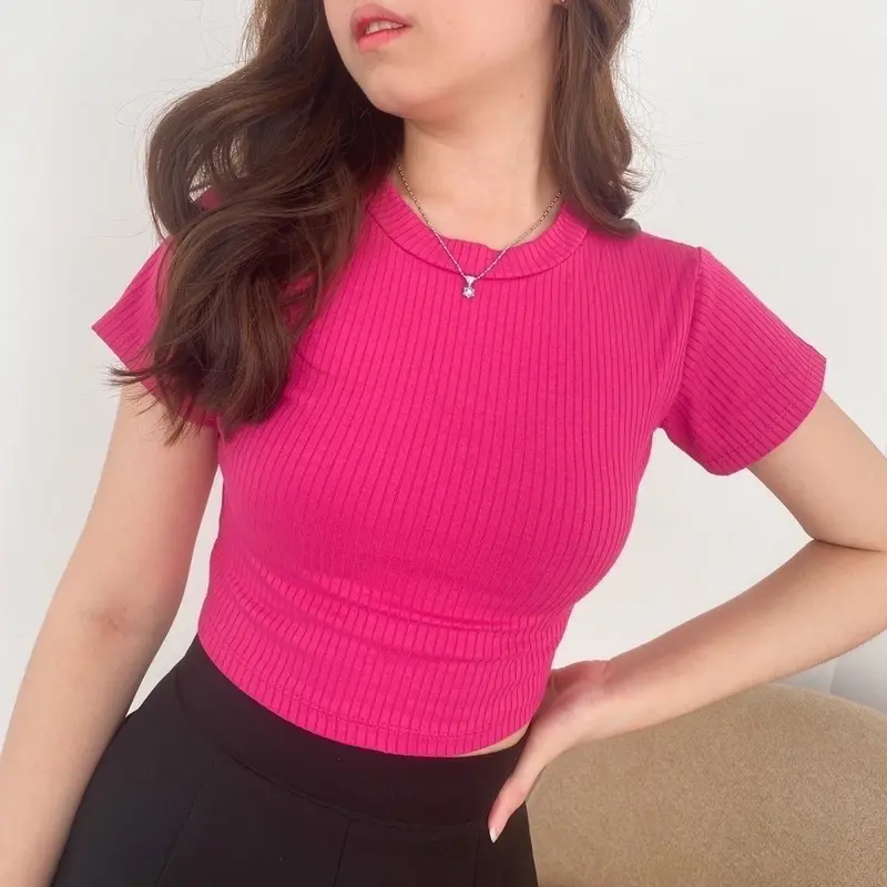 Ara Crop Top | Baju Atasan Wanita Rib Premium Karet Stretchy Freesize Fit to XL Kaos Basic Crew Neck 3