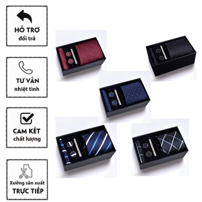 Bộ cà vạt 8cm hộp làm quà tặng cao cấp, Kẹp cà vạt, thời trang nam HTMEN Phụ Kiện Nhung