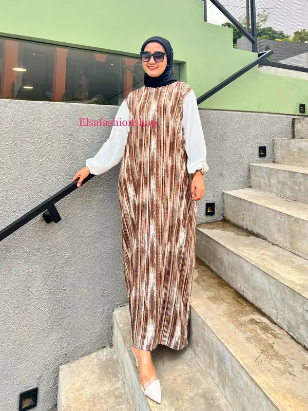 Dress Gamis lebaran terbaru kekinian 2025 kombinasi rayon crinkle Graceva 6