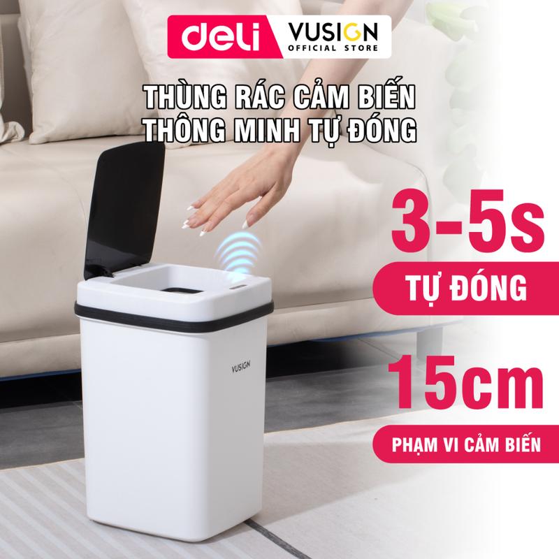 Thùng rác thông minh cảm biến tự đóng mở 15L Vusign by Deli sọt rác gia đình dùng pin phù hợp cho phòng khách phòng bếp Đồng Đựng Rác