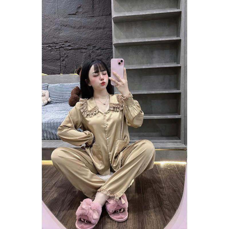 Đồ Bộ Tiểu Thư JULY Pijama Tay Dài Cổ Sen Ren Tầng Chất Lụa Latin Mềm Mịn Freesize 2