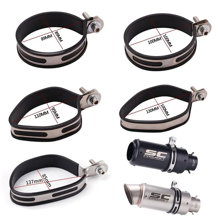 Penyangkut Paip Muffler Ekzos Motosikal, Bahan Keluli Tahan Karat, dengan Tali Pengapit, Pendakap Pemasangan Hujung Ekzos
