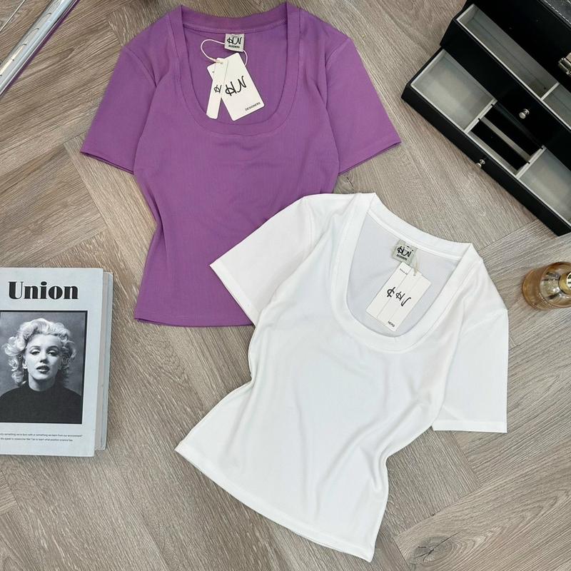 [ Thanh lý bỏ mã] Áo kiểu có tay cổ vuông dáng ôm chất tăm gân Trơn Nữ Women Top Voi