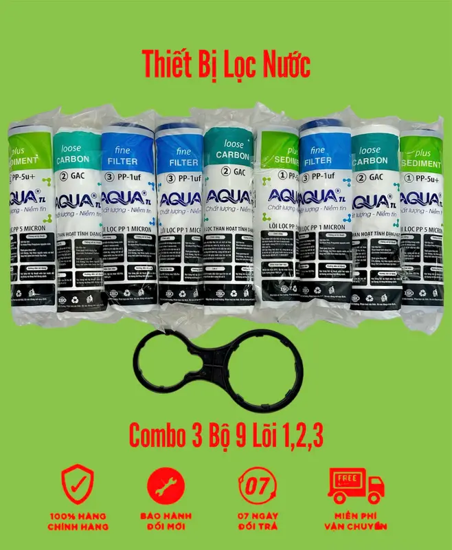 Combo 3 Bộ 9 Lõi Lọc nước 1 2 3 AQUA Chính Hãng | Dùng được cho mọi loại máy lọc nước gia đình, máy lọc nước RO cốc lọc 10 inch 5