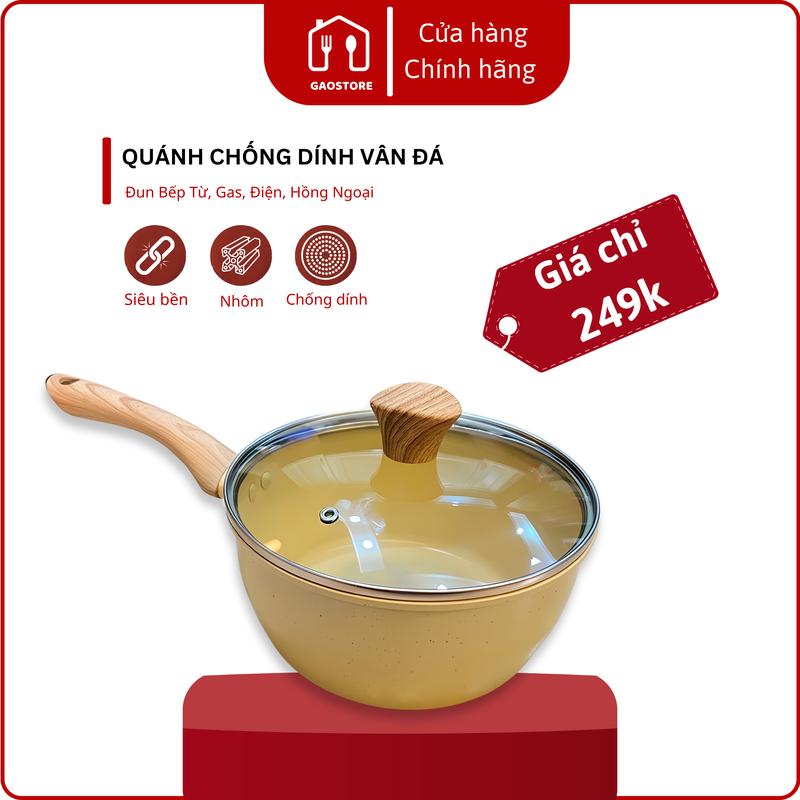 Chảo chống dính 18 cm có nắp - Quánh chống dính đáy từ chống dính vân đá có nắp đậy dùng bếp từ, mọi loại bếp chao  chong chảo  sâu