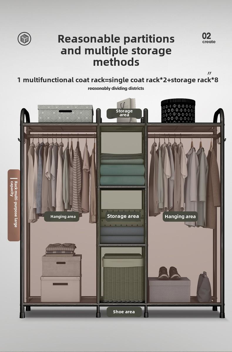 Product Introduction of Wardrobe Home Bedroom Clothes Rack Open Simple Wardrobe Rental Room Modern Simple Large Capacity 2