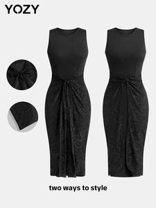 YOZY Women's Lace Trim Bodycon Dress, Elegant Solid Color Sleeveless Dress for Party Dating, Ladies Spring & Fall Clothes