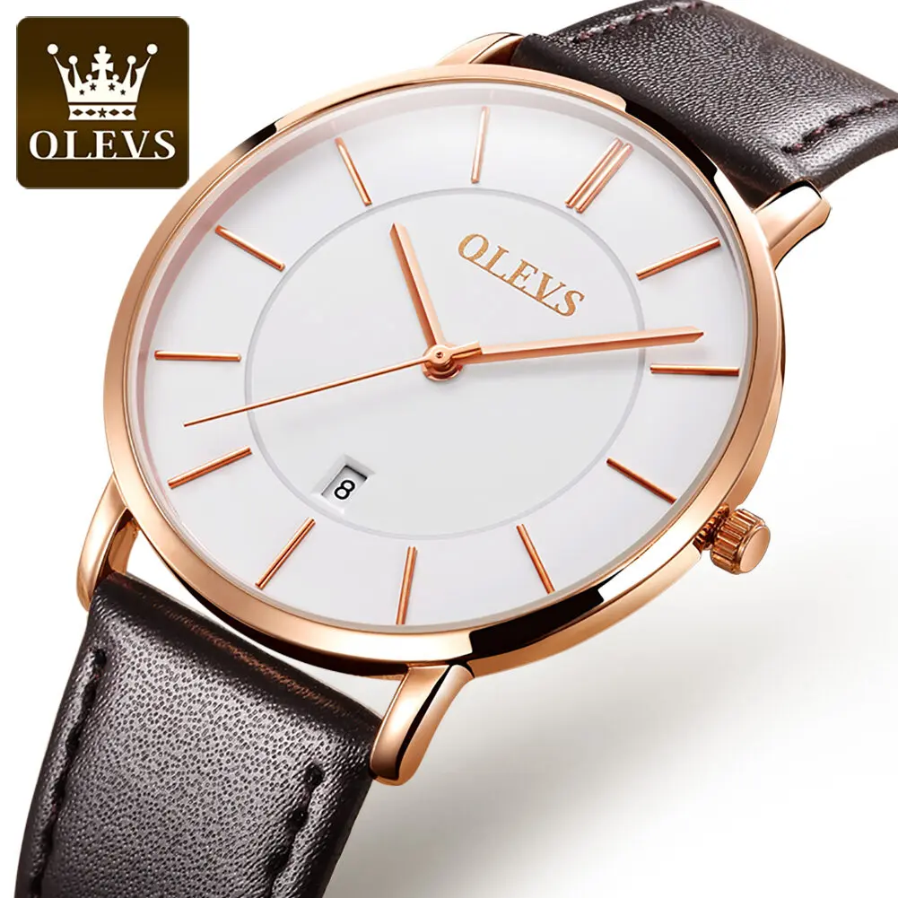 Đồng Hồ Dây Da Thật, OLEVS 5869, Dành Cho Nam, Thời Trang, Không Thấm Nước, Chất Lượng Tuyệt Vời, Phong Trào Nhật Bản, Thạch Anh Nhật Bản, Đồng Hồ Đeo Tay Nam Watch