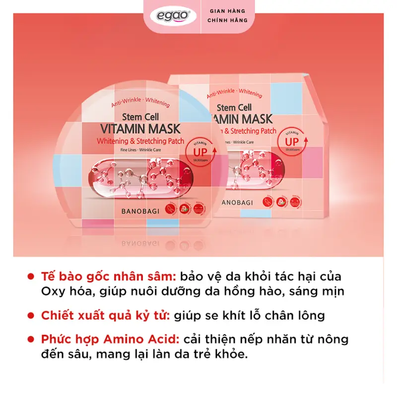 Combo 5 Miếng Mặt nạ Banobagi Hỗ trợ Làn Da Tươi Sáng và Rạng Rỡ, Stem Cell Vitamin Mask Whitening 150g (5 miếng) - Egao 6