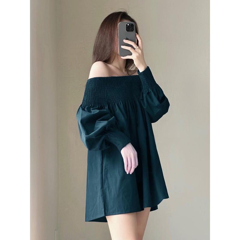 Đầm trễ vai nữ tay dài from rộng thiết kế bo chun tay dài 2