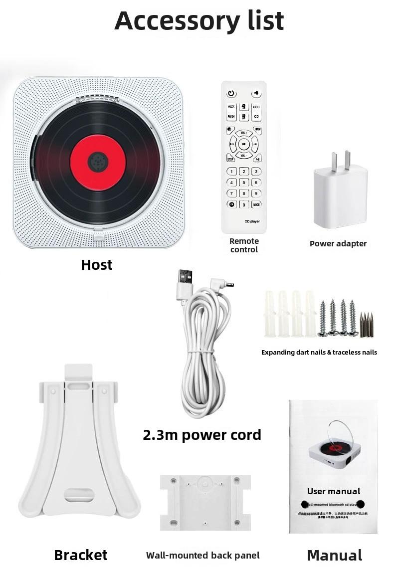 Product Introduction of Wall mounted CD player with Bluetooth remote control USB music player LED display speaker portable FM radio 16