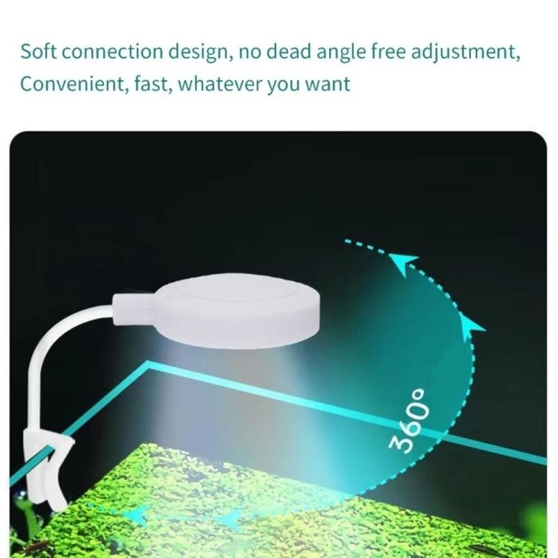 New Rotatable Fish Tank Clip Lamp LED Full Spectrum Waterproof Water Grass Tank Spotlight USB Power 360-degree Aquarium Plant Light Fish Tank 7