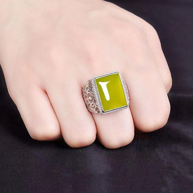Fashionable imitation agate gold ring, personalized and simple men's carnelian emerald ring ring 7