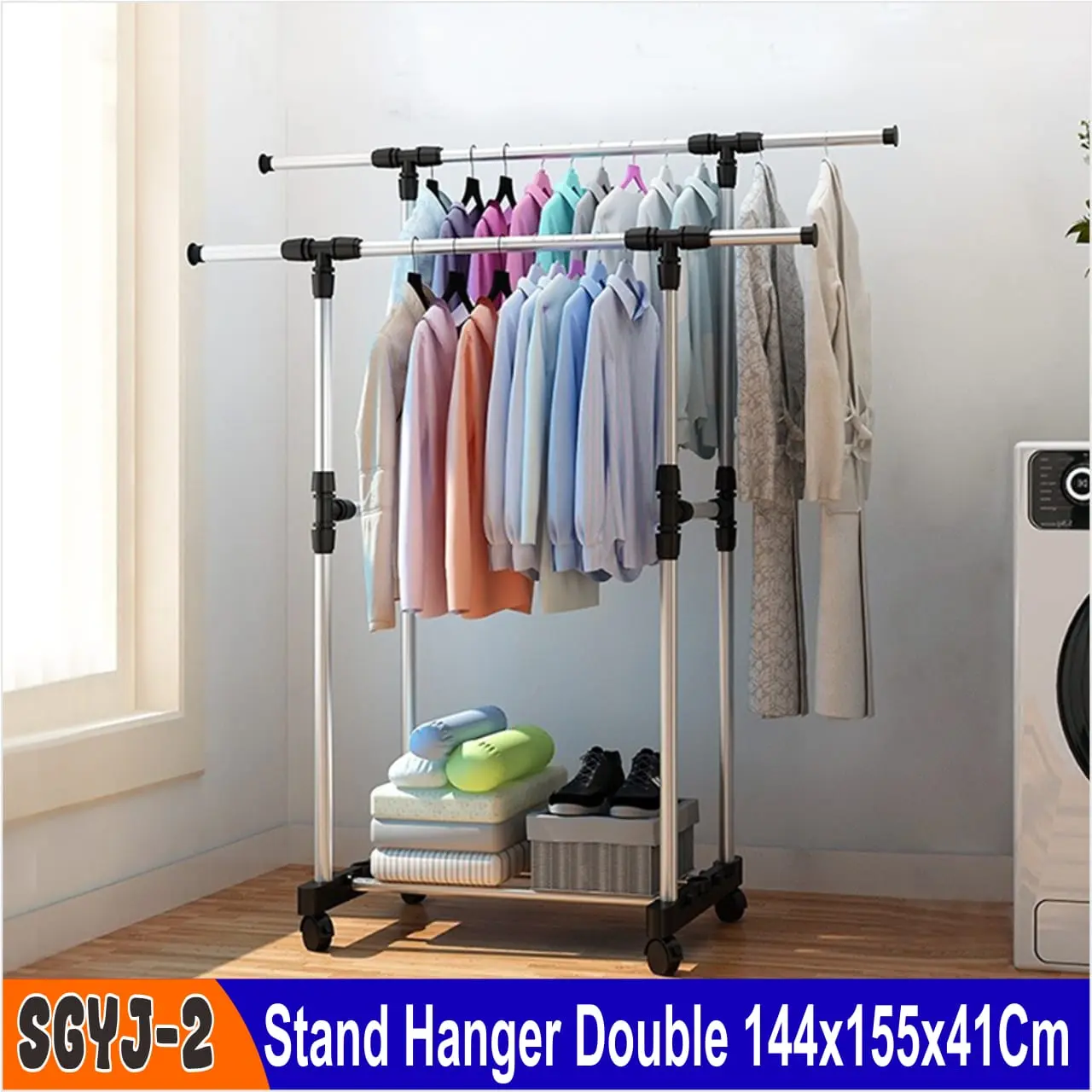Stand Hanger Gawang Besi Kuat Putih Hitam Butik Display Gawangan Gantungan Baju Stand Hanger Single Double DGYJ-1/SGYJ-2