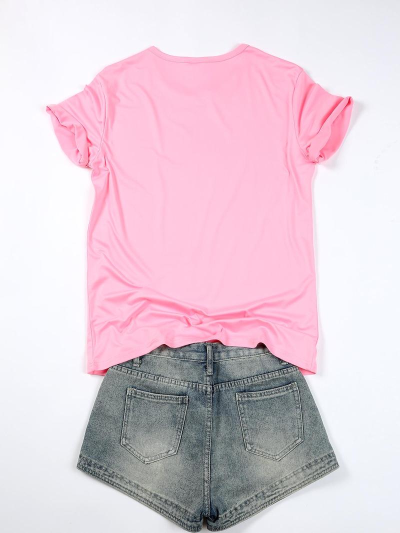 Product Introduction of Women's Letter Print Round Neck Tee, Fashion Casual Crew Neck T-shirt for Daily Holiday Vacation Outdoor Wear, Ladies Clothes for Summer 8
