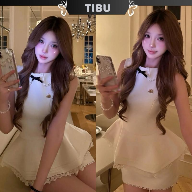 Set Áo Cổ Yếm Xoè Phối Chân Váy TIBU Set Đồ Nữ Sang Chảnh Tiểu Thư Đi Chơi Dự Tiệc Dạo Phố B643