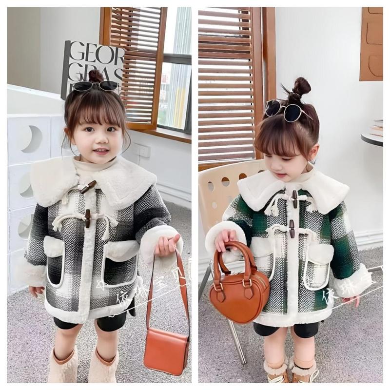 [Ong kis] Áo dạ kẻ lót lông thỏ QC cho Bé gái