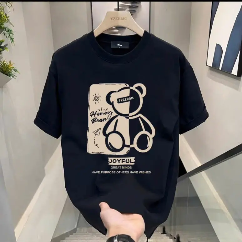 Áo Thun Nam Cotton Chính Hãng GAUTRON Ngắn Tay Cotton Cổ Tròn Menswear Kem Đen