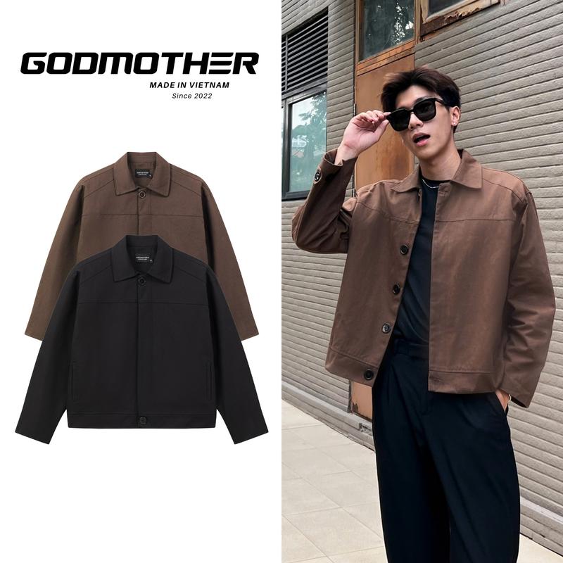 Áo Khoác Kaki Có Cúc GODMOTHER Jacket Kaki Form Crop Lửng Unisex Cổ Bẻ Phong Cách Basic Thanh Lịch