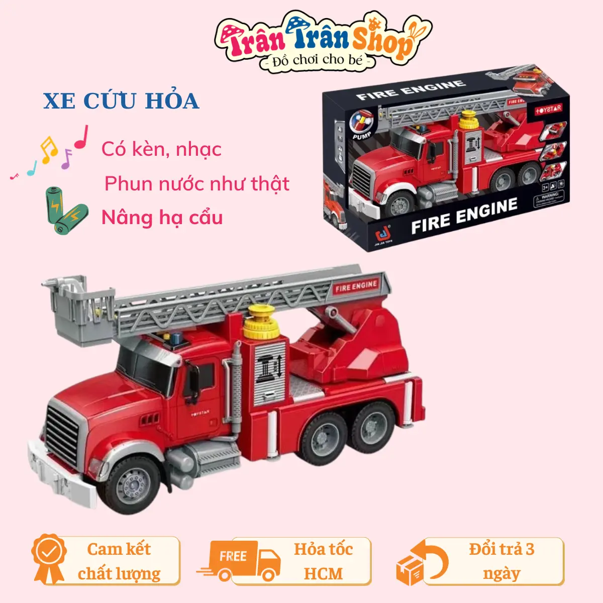 Đồ Chơi Xe Cứu Hỏa Phun Nước Có Nhạc Có Đèn Cỡ Lớn